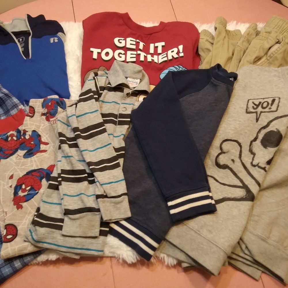 Boys Size 8 Clothing Custom Bundle Summer Fall Winter 9 pieces Sweatshirts pjs